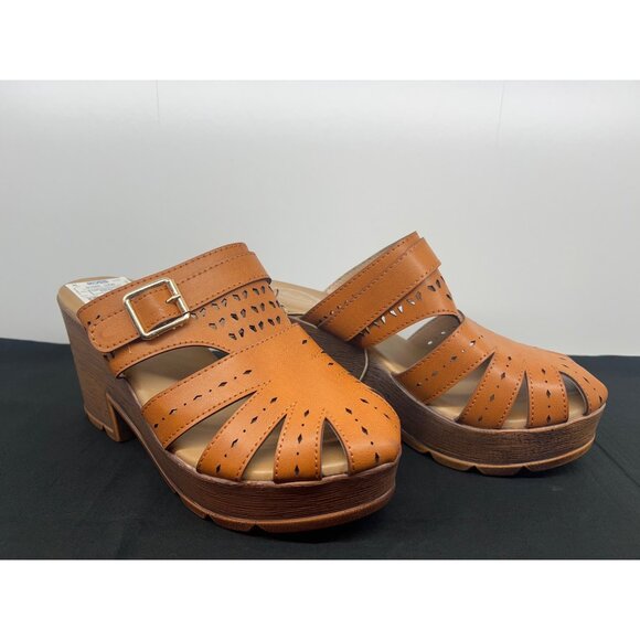 Atalina Womens Tan Cut-Out Platform Wedge Sandals Size 8.5 - Picture 2 of 8